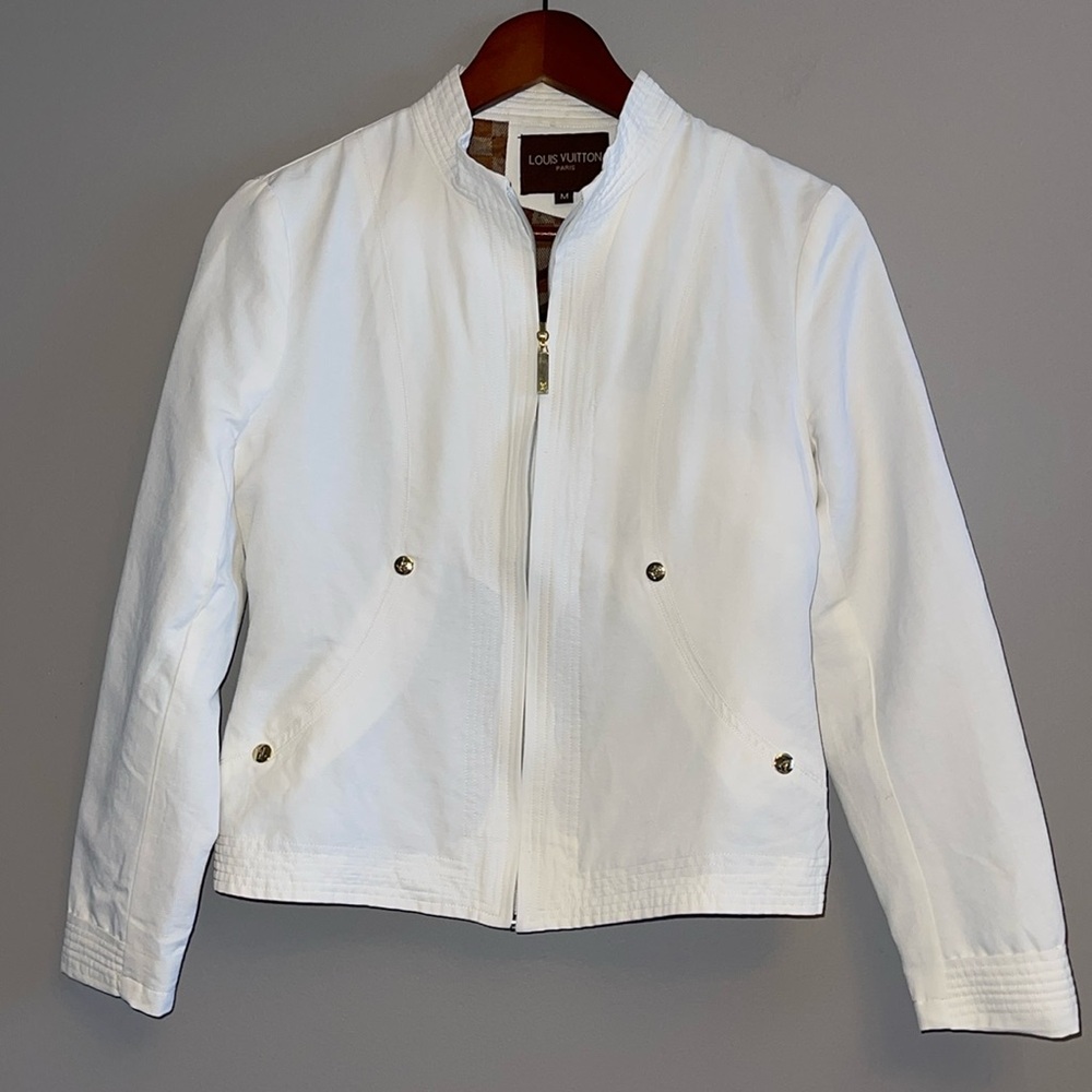 Mandarin Collar Zip Up Blazer in white- sz M